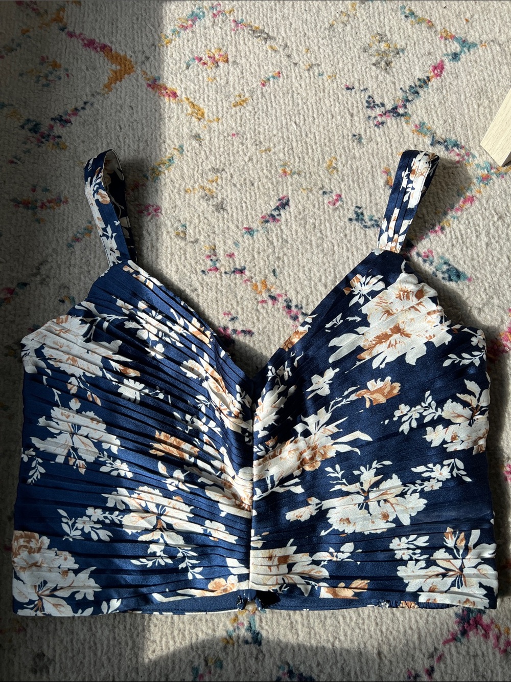 Floral Navy V-Neck Ruched Tank Top